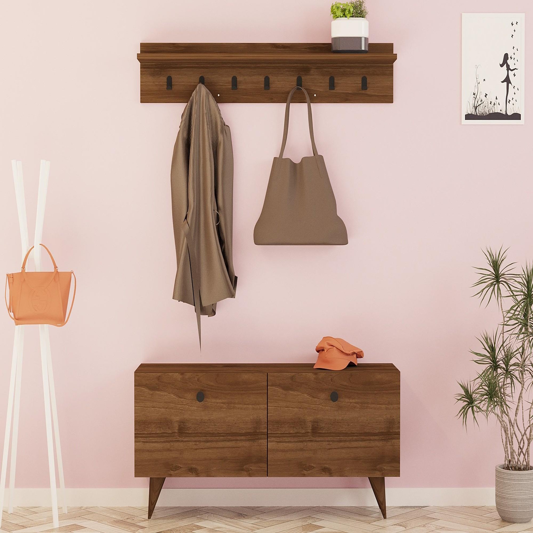 Voir la diapositive 4 : Habitat et Jardin Meuble d'entrée en bois  rupa  - 35 x 113 x 48 cm - noyer