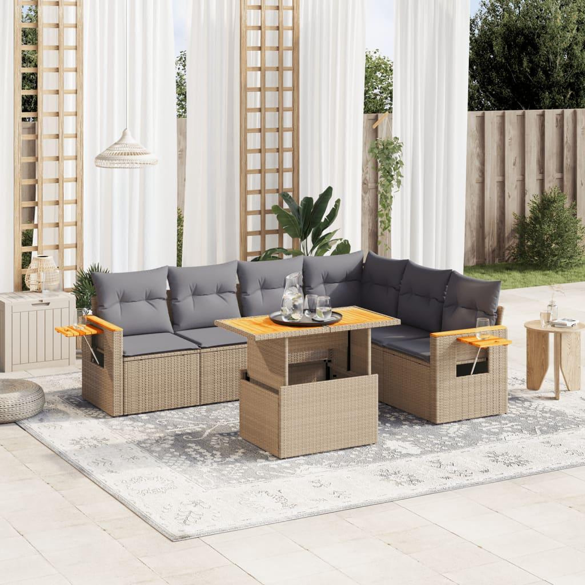 VIDAXL Salon de jardin avec coussins 7 pcs beige resine tressee