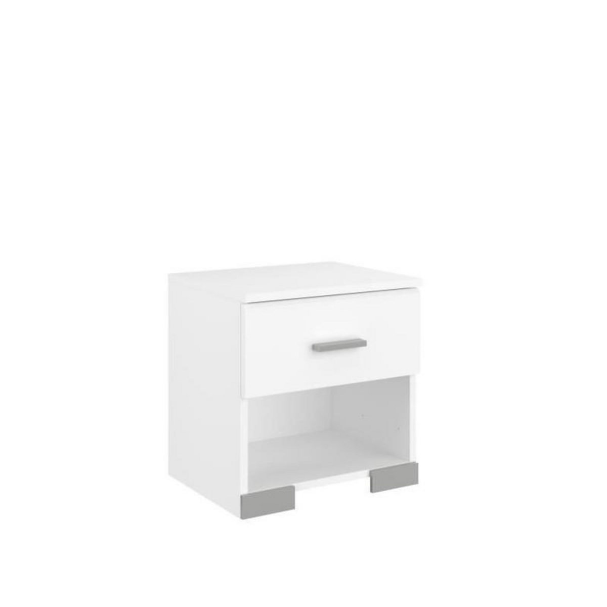 PARISOT Chambre complete BOSTON : Lit adulte 140x190 + Commode + 1 Chevet - Décor blanc - Fabriqué en France