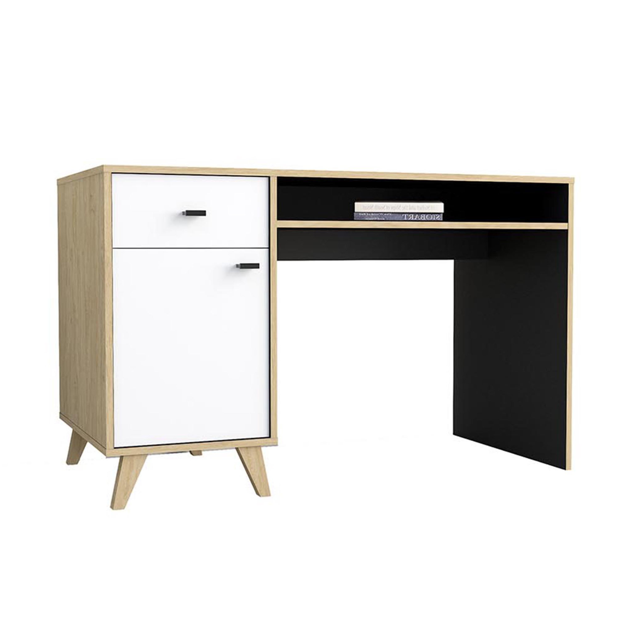 Voir la diapositive 1 : CONCEPT USINE Bureau avec tiroir et placard en bois LEIRA