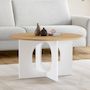 Voir la diapositive 2 : ID MARKET Table basse ronde ALOISE pied arc bois et blanc 70 cm