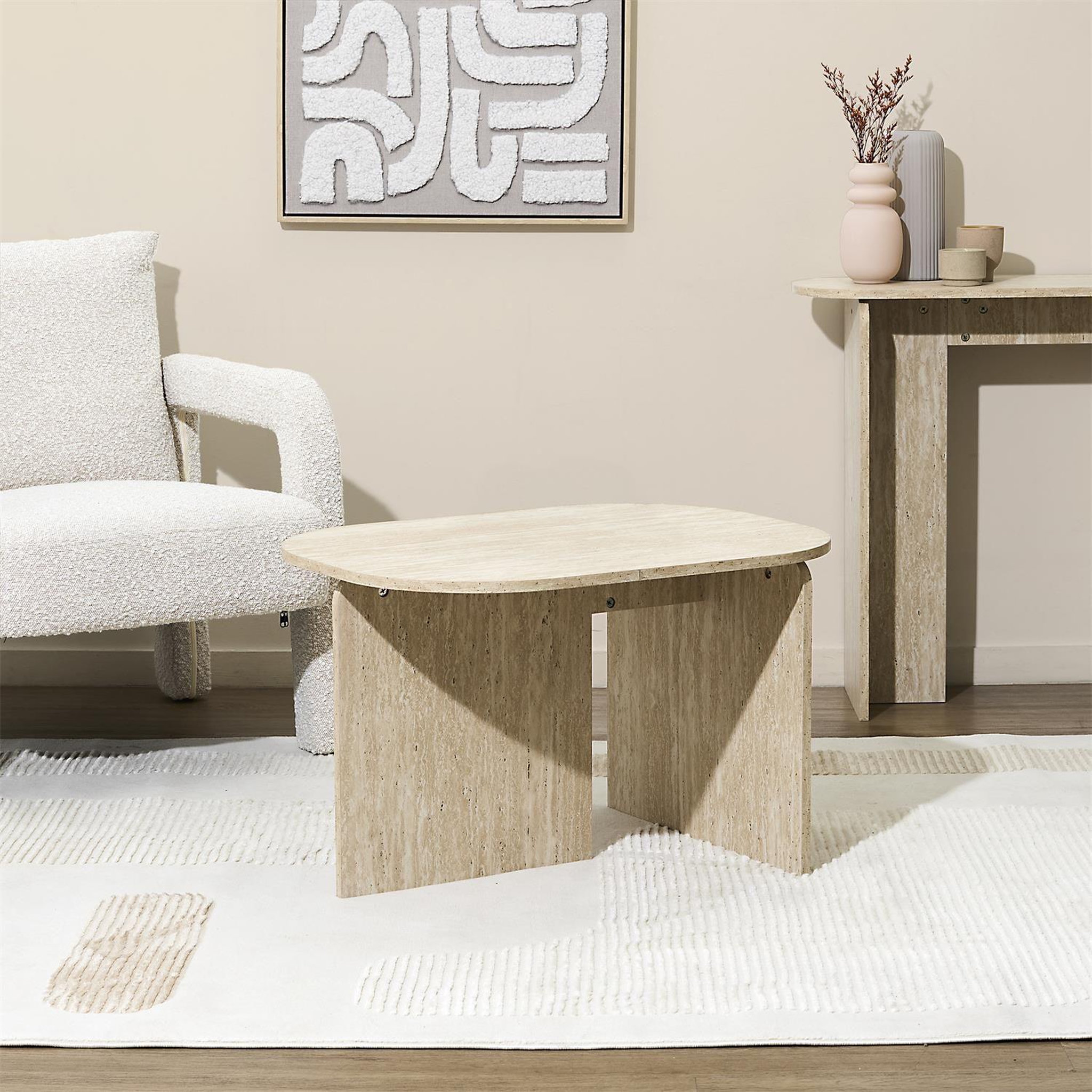 Voir la diapositive 6 : The Home Deco Factory Table basse ovale effet travertin pietra - beige