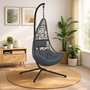 Voir la diapositive 3 : ID MARKET Fauteuil demi-lune suspendu ajouré effet rotin gris avec coussin gris