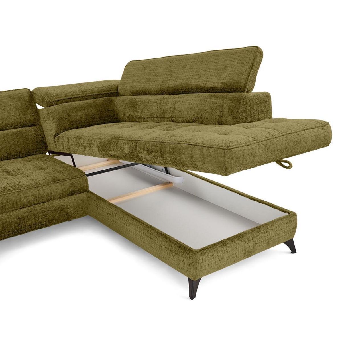 LISA DESIGN Marlo - canapé d'angle droit 5 places convertible avec coffre et têtières en velours texturé