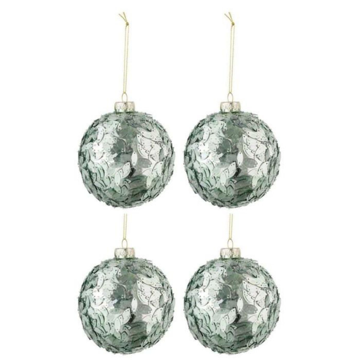 Paris Prix Lot de 4 Boules de Noël  Paillettes  10cm Vert Menthe