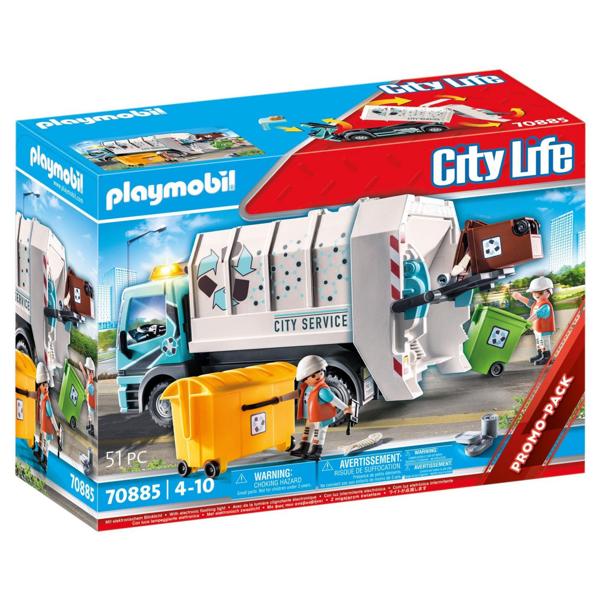 PLAYMOBIL 70885 - City Life - Camion poubelle avec effets lumineux 