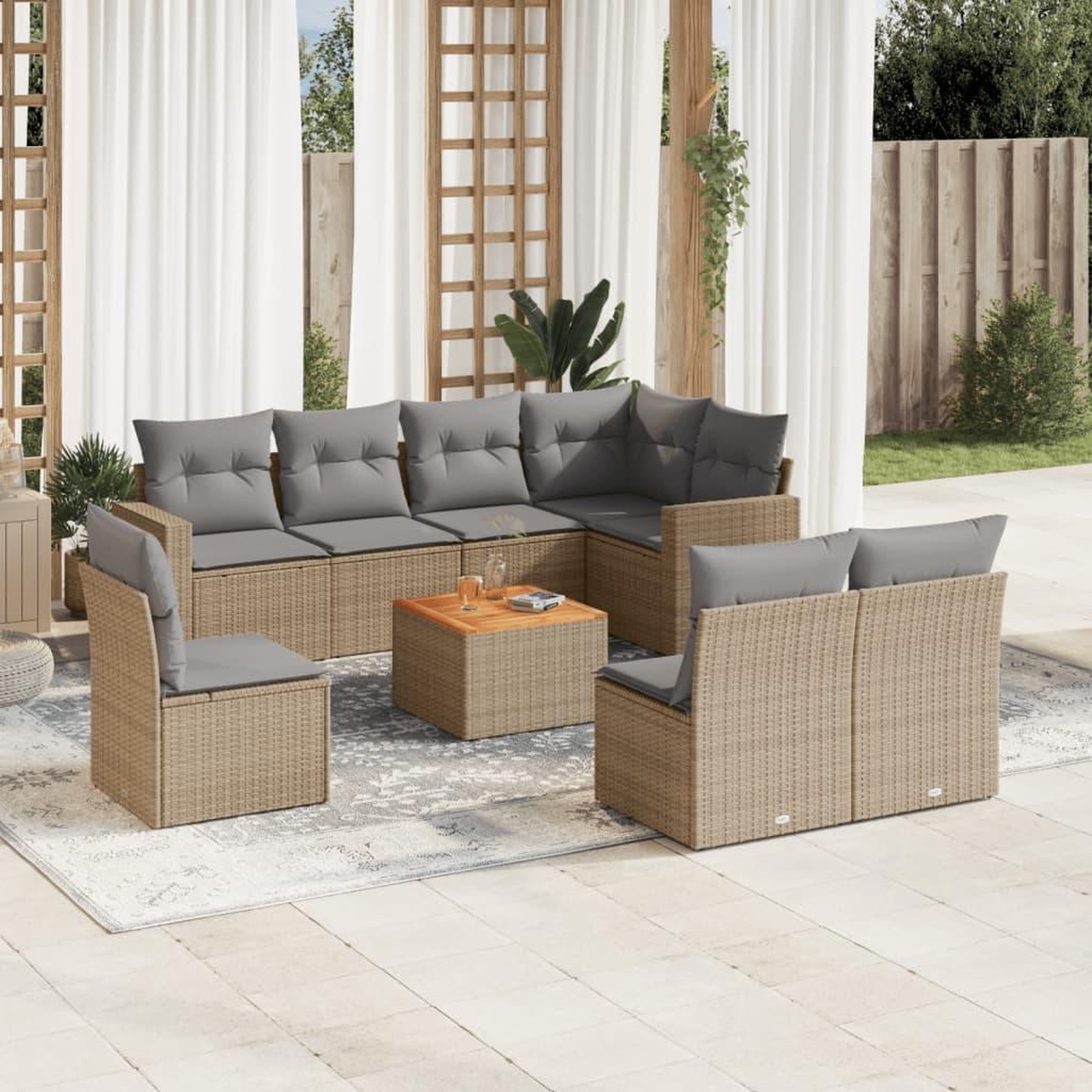 VIDAXL Salon de jardin avec coussins 9 pcs beige resine tressee