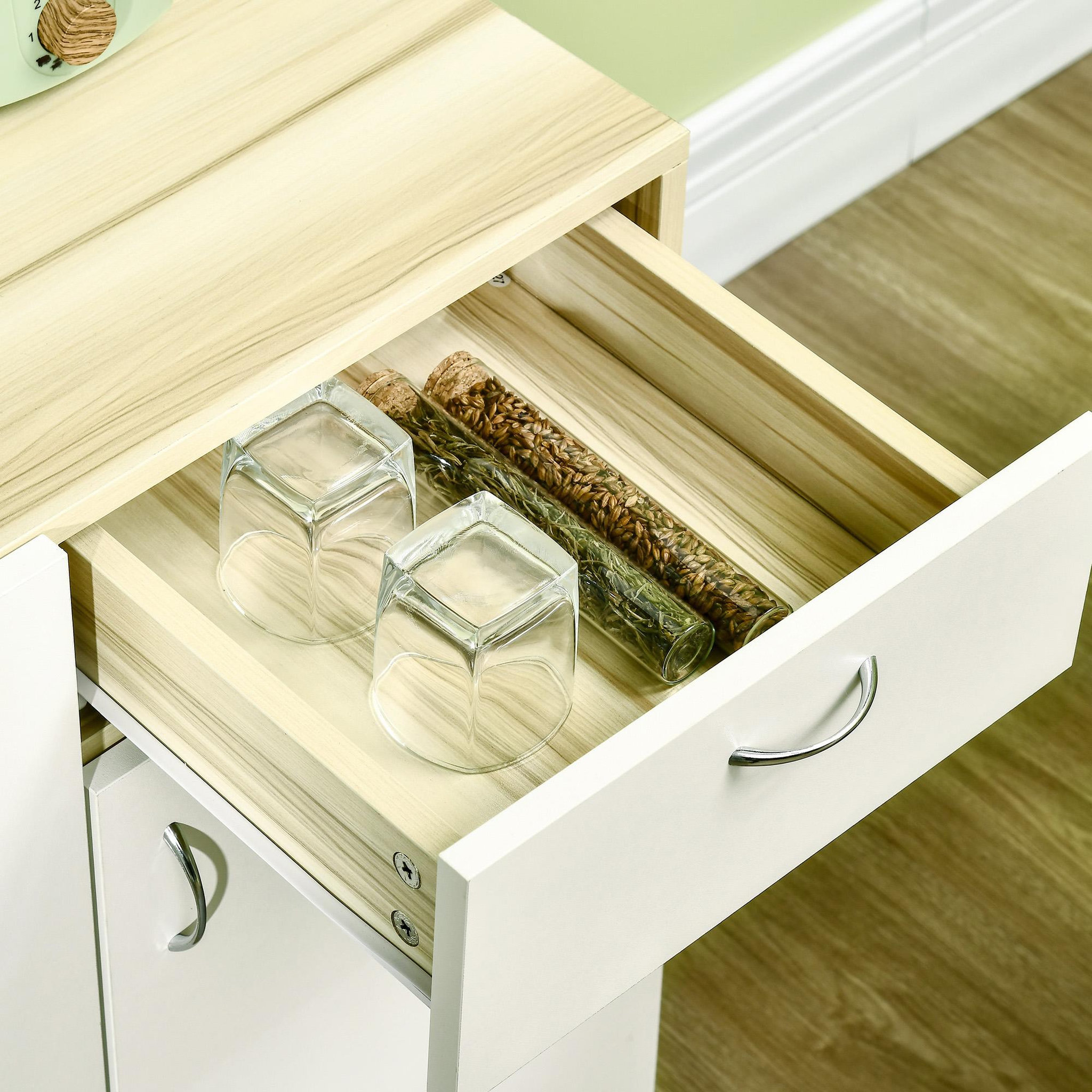 Voir la diapositive 5 : HOMCOM HOMCOM Armoire de cuisine contemporaine rangement- buffet haut - 5 portes, 1 tiroir, 3 niches - 102 x 48 x 180 cm