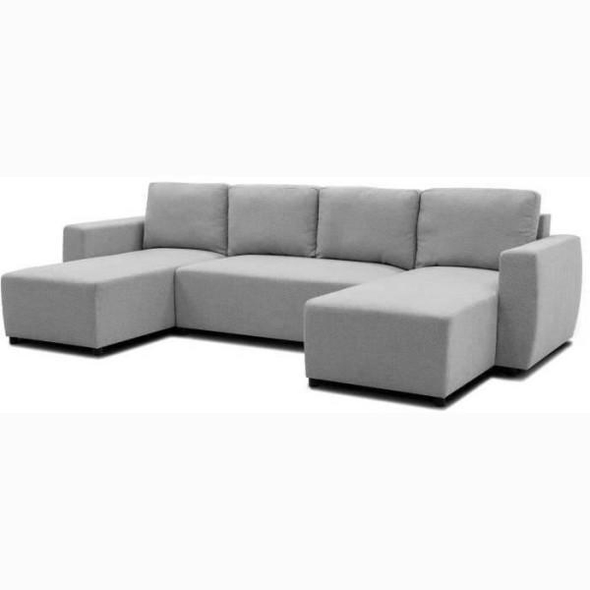 MARKET24 Canapé d'angle convertible panoramique PHARELL 5/6 places - Tissu souris - Coffre de rangement - L297 x P155 x H85 cm