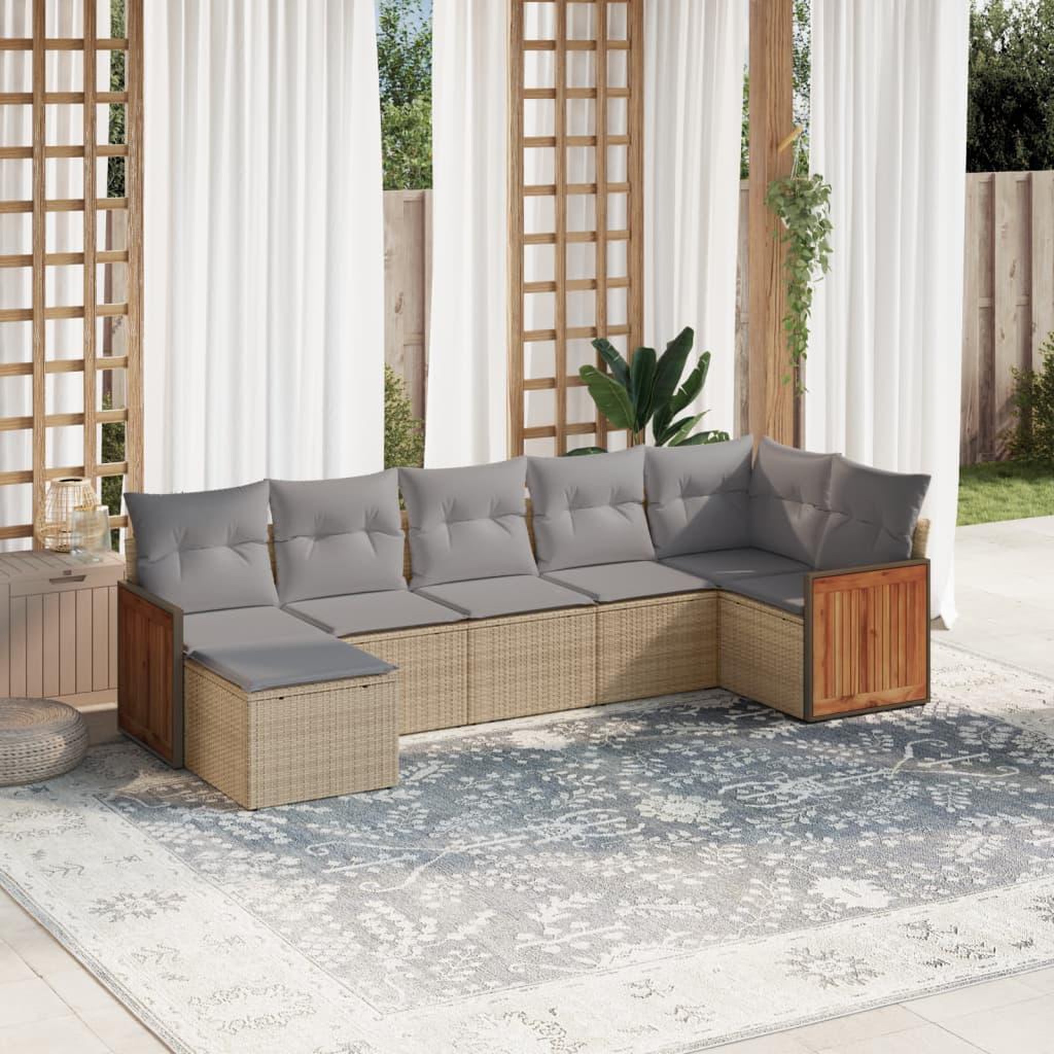 VIDAXL Salon de jardin avec coussins 7 pcs beige resine tressee