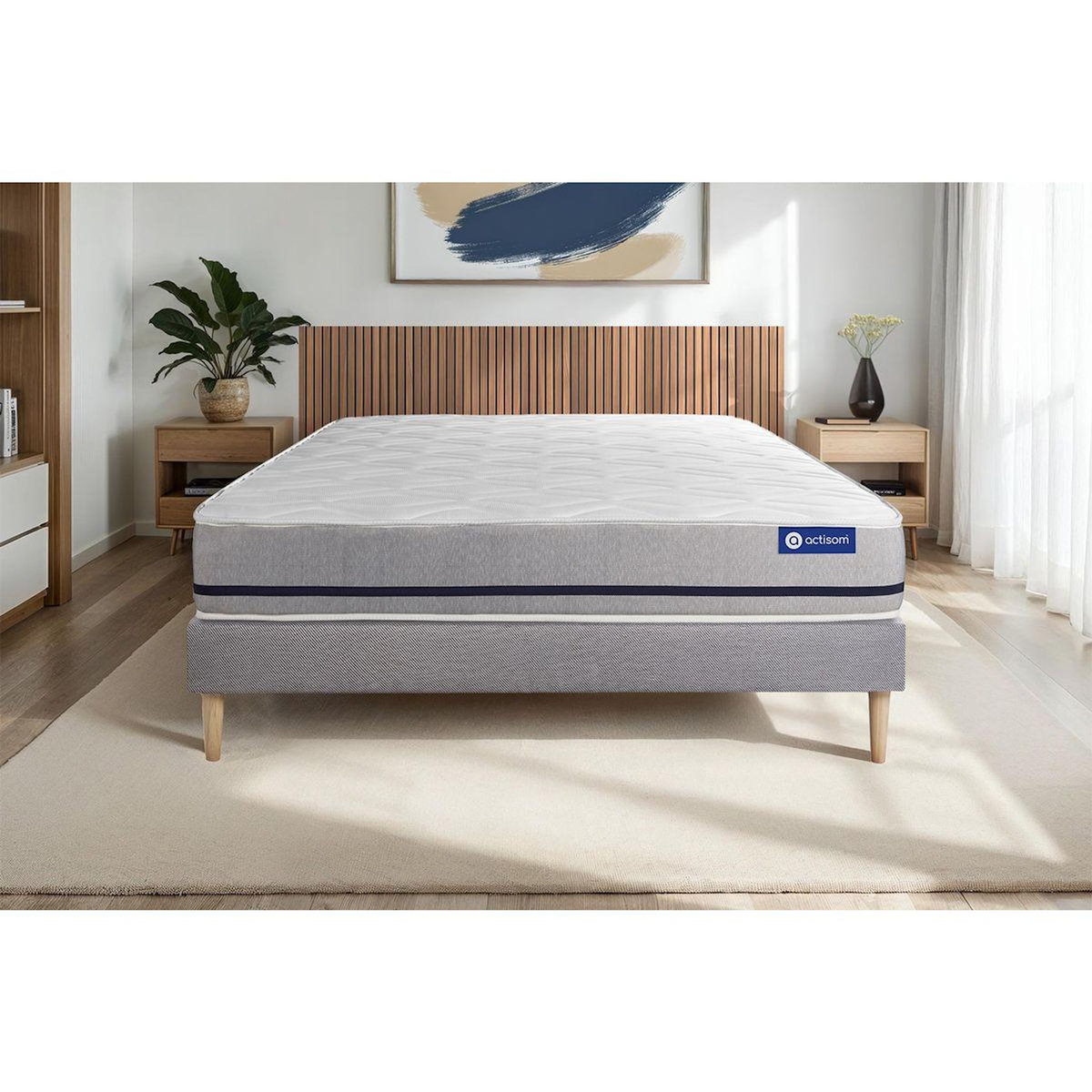 ACTISOM Ensemble matelas 120x190 ACTIFLEX SOFT 3zones de confort + sommier KIT gris