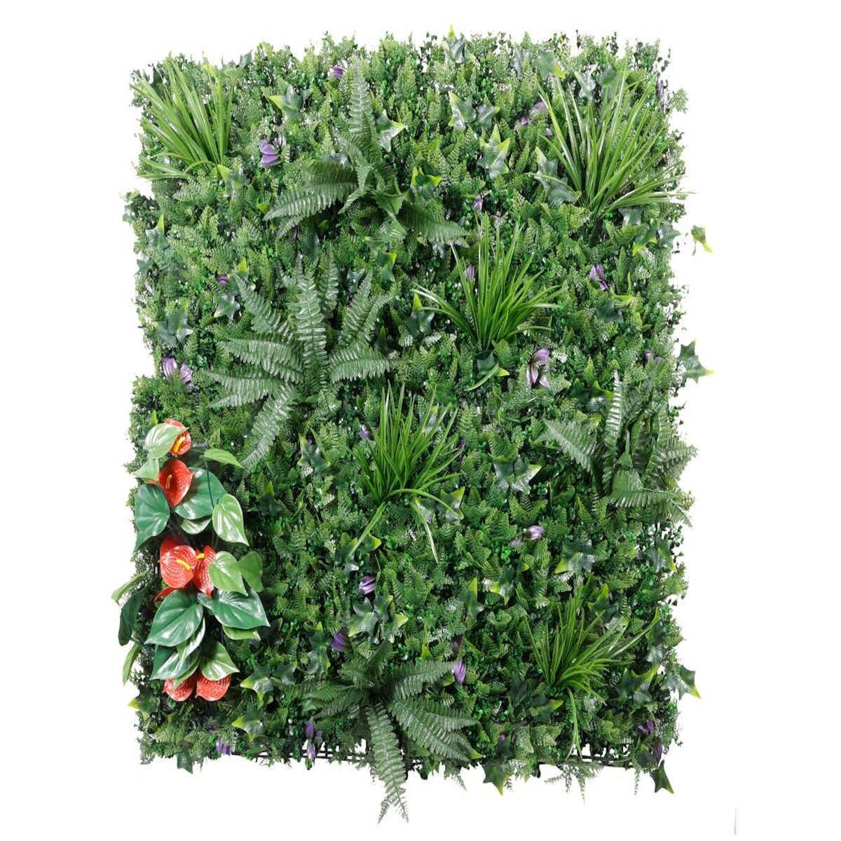 NATURE Dalle végétale murale artificielle - structure et feuillage Îles aux Fleurs- 100 x 100 cm -Nature