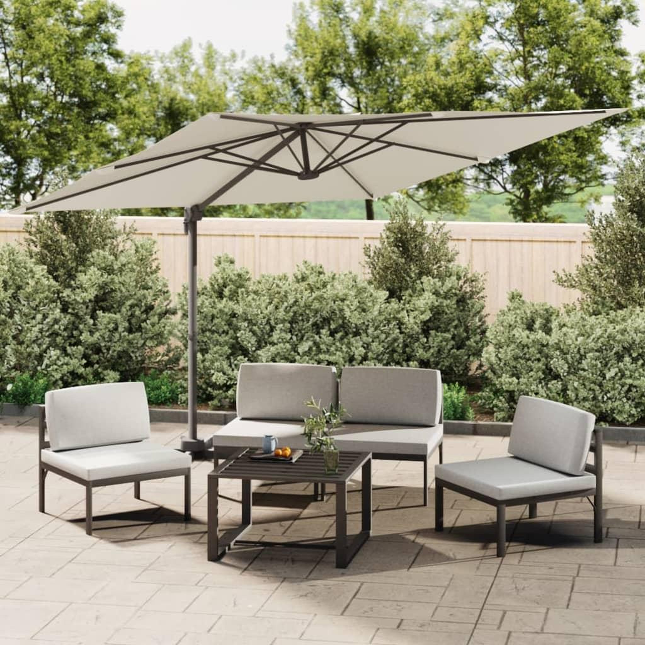 Voir la diapositive 1 : VIDAXL Parasol cantilever a LED Blanc sable 400x300 cm