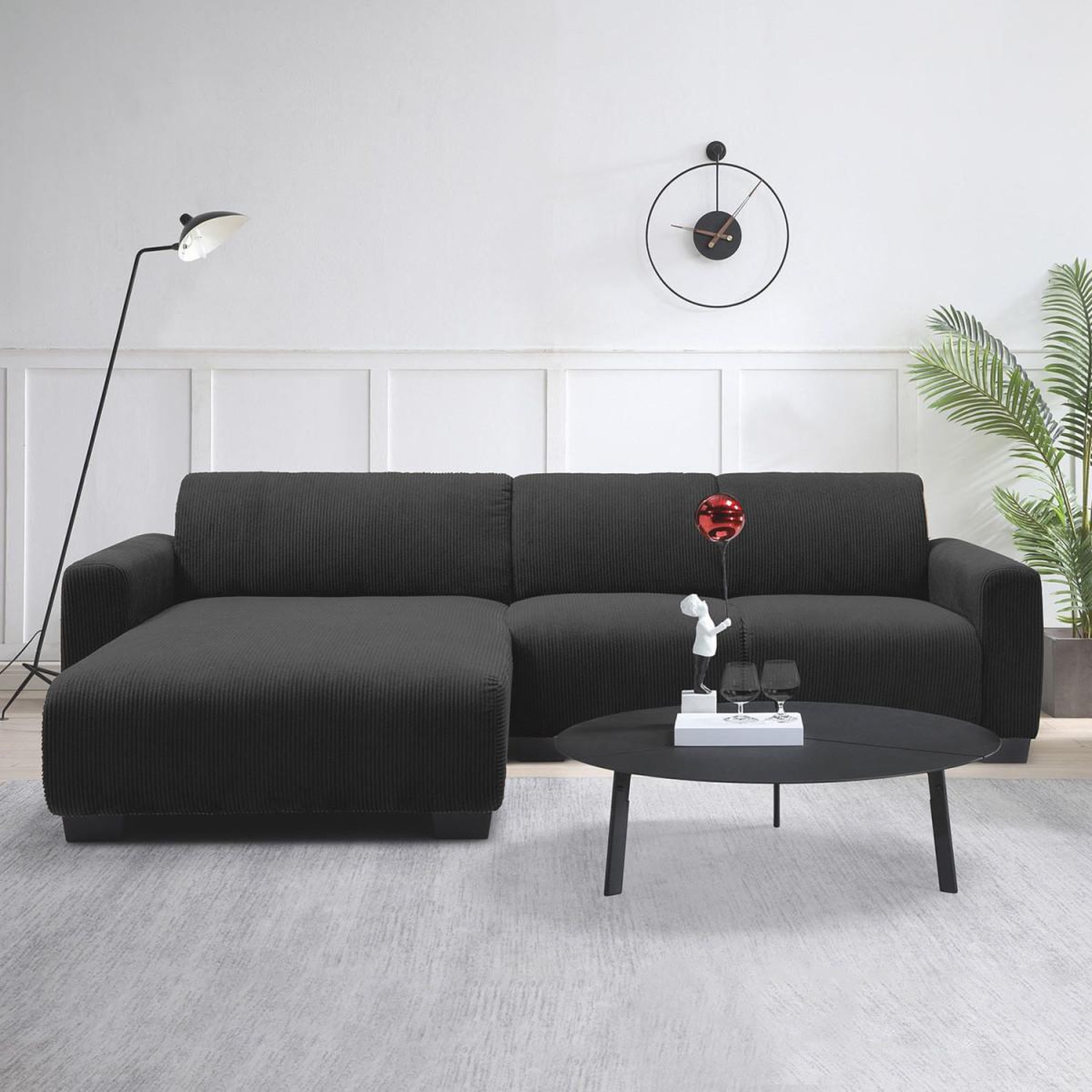 Voir la diapositive 5 : Paris Prix Canapé d'angle réversible en velours côtelé  leo  292cm noir