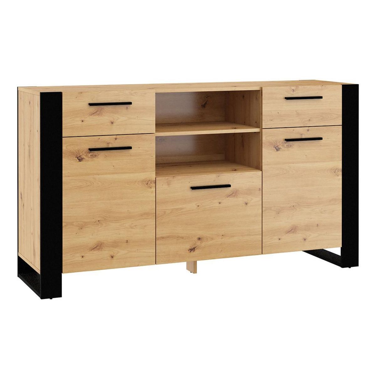 BEST MOBILIER Donnely - buffet bas - effet bois et noir - 155 cm