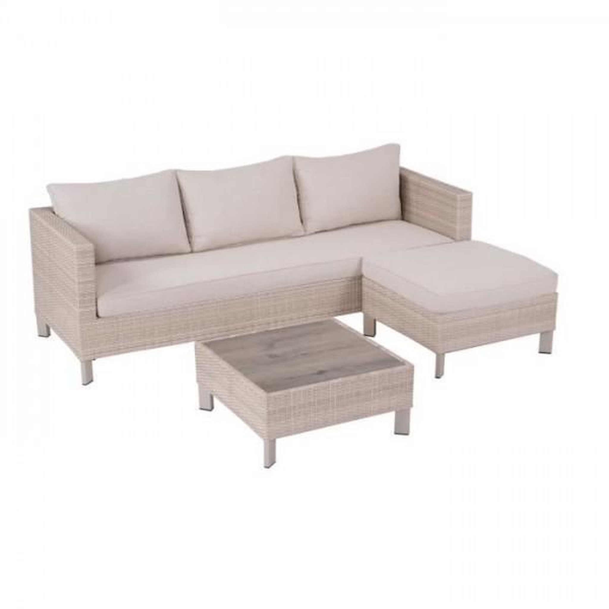 Voir la diapositive 2 : MARKET24 Salon de jardin en résine tressée avec coussins - 4 personnes - CUBA - Beige