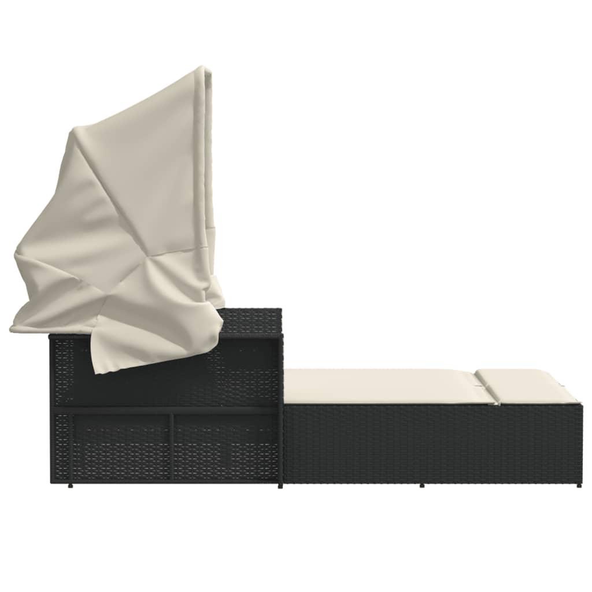 Voir la diapositive 5 : VIDAXL Chaise longue double et auvent et coussins noir resine tressee