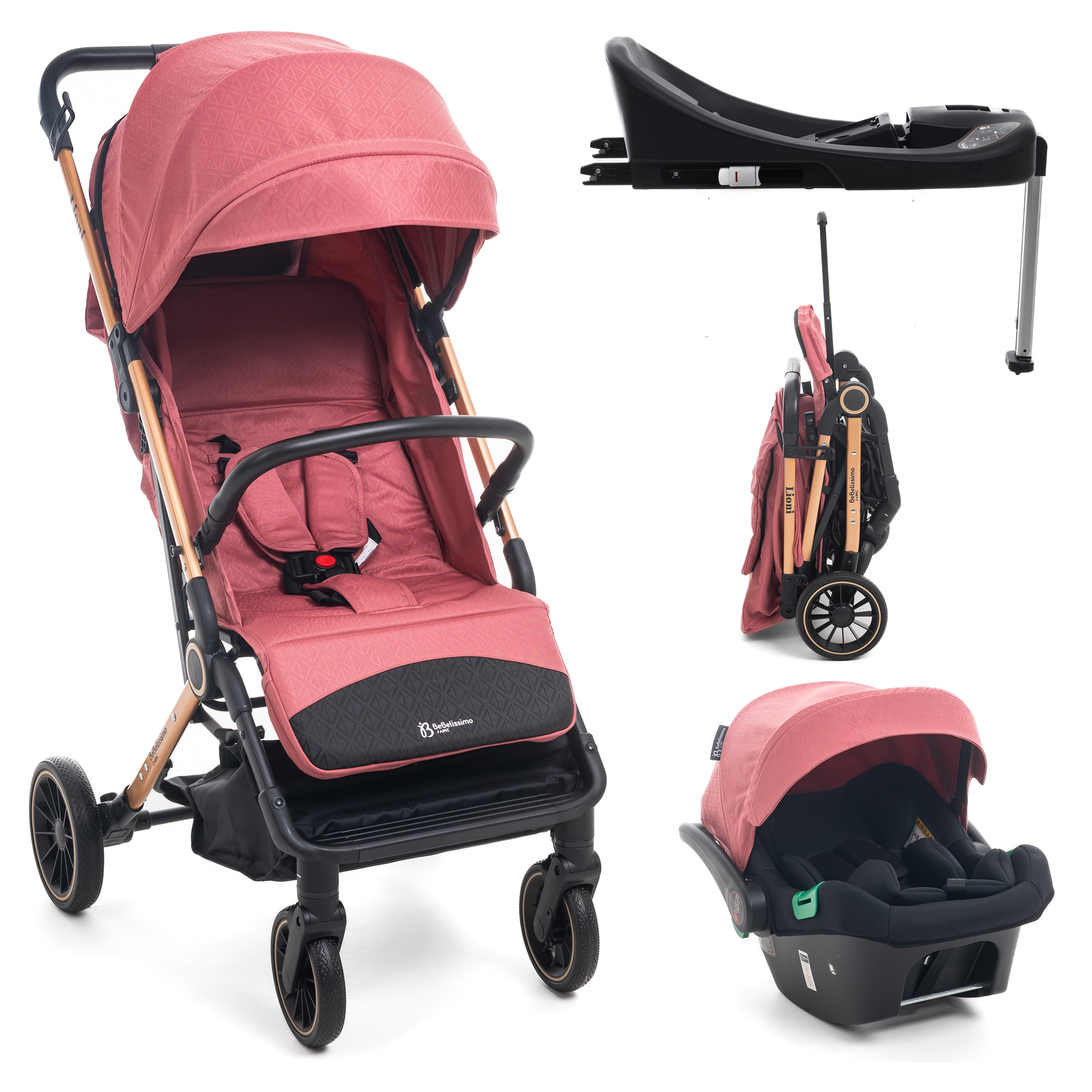 BEBELISSIMO Poussette combinée duo 2 en 1 - siège auto 0+ Lioni – dès la naissance – jusqu'à 22kg - bordeaux - base ISOFIX - jambe de force