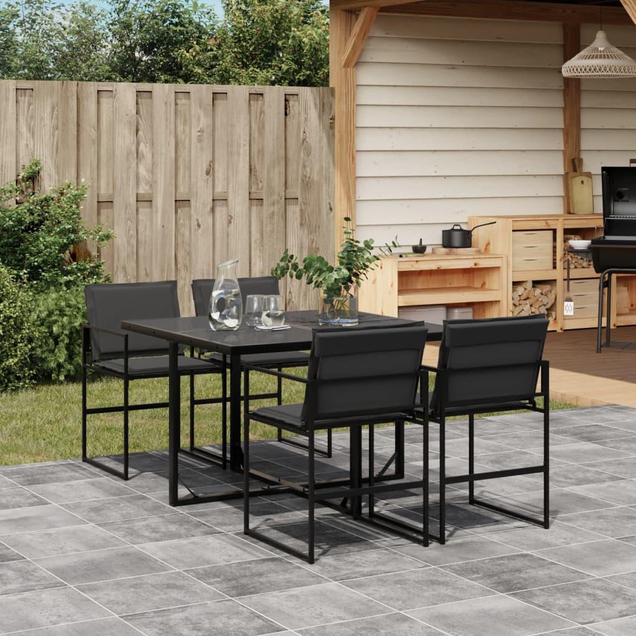 VIDAXL Ensemble a manger de jardin avec coussins 5 pcs noir textilene