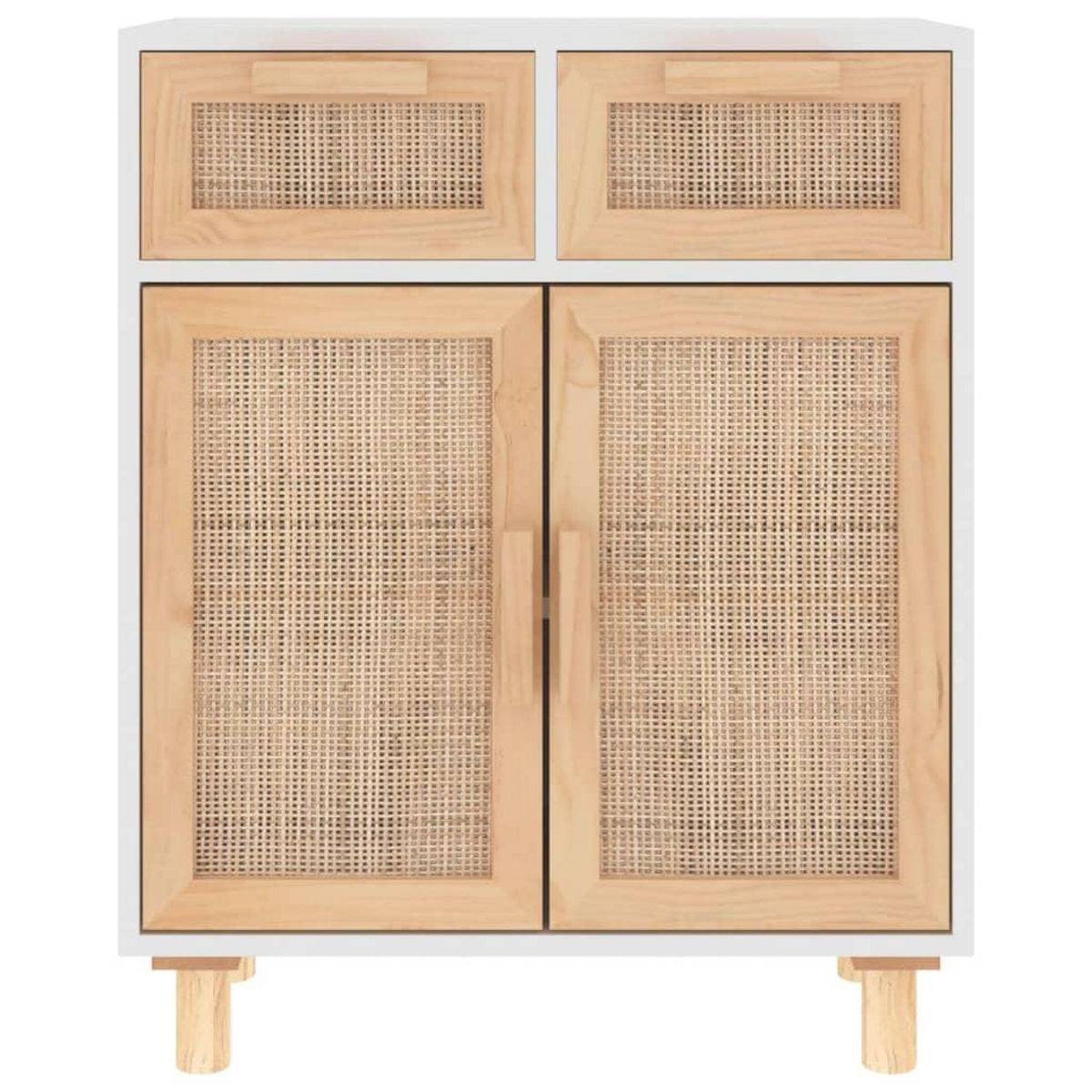 VIDAXL Buffet Blanc 60x30x75 cm Bois de pin massif et rotin naturel
