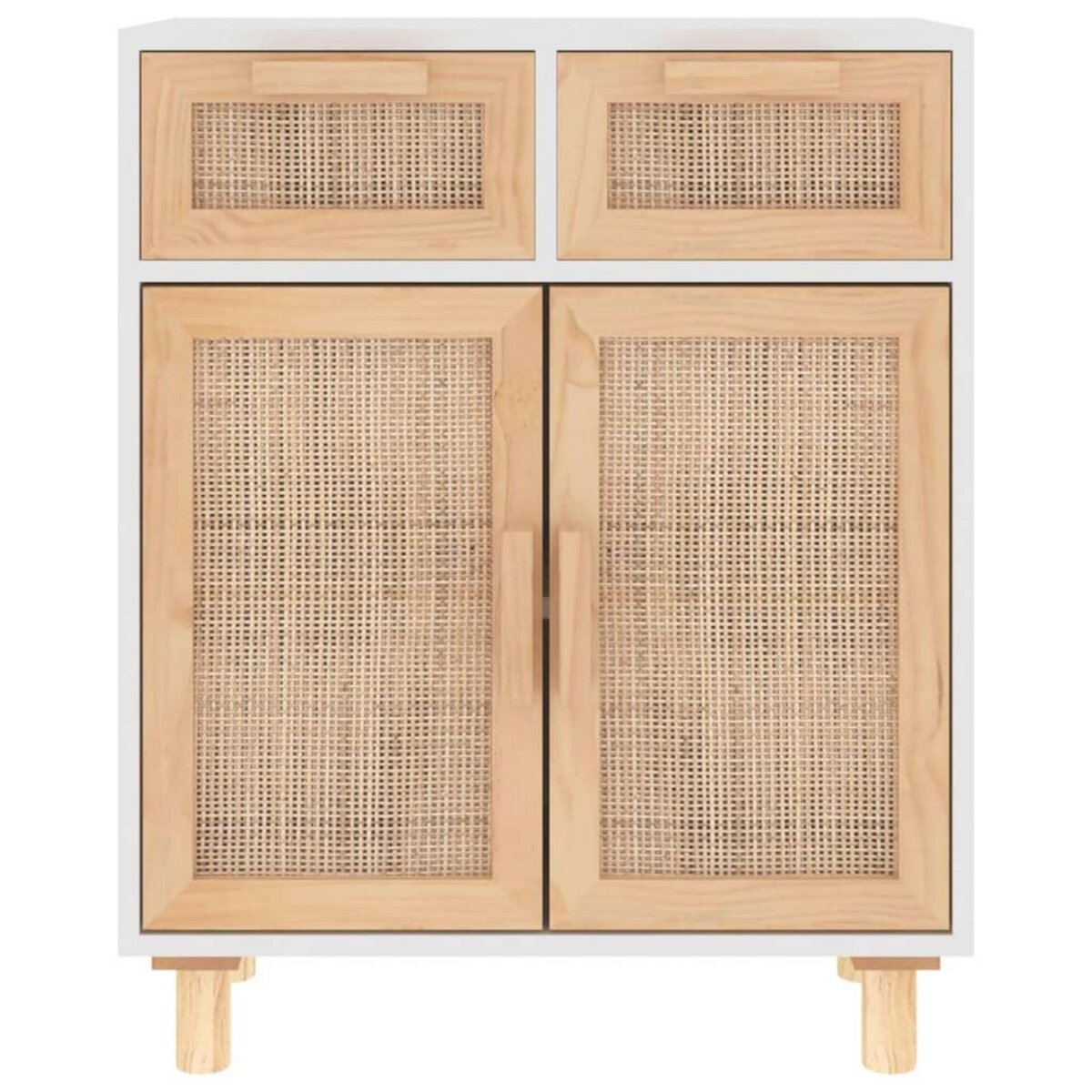 VIDAXL Buffet Blanc 60x30x75 cm Bois de pin massif et rotin naturel