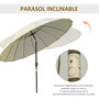 Voir la diapositive 4 : OUTSUNNY Parasol inclinable rond avec manivelle métal fibre de verre Ø 2,55 m polyester haute densité beige