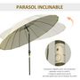 Voir la diapositive 4 : OUTSUNNY Parasol inclinable rond avec manivelle métal fibre de verre Ø 2,55 m polyester haute densité beige