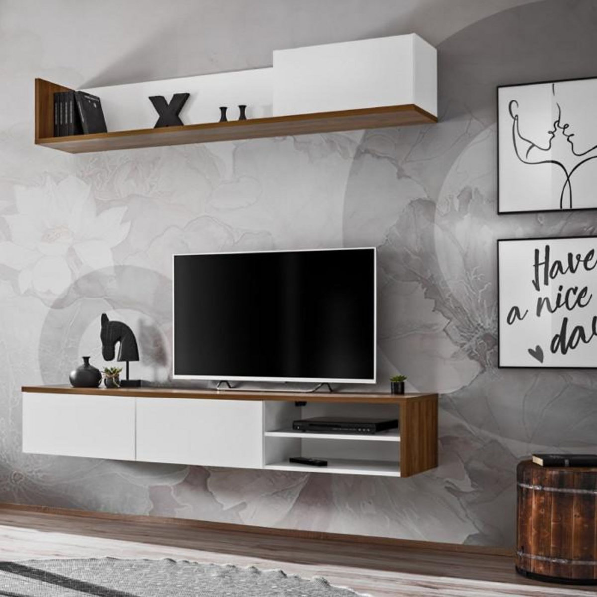 Paris Prix Ensemble Meuble TV  Dallas  180cm Blanc & Chêne