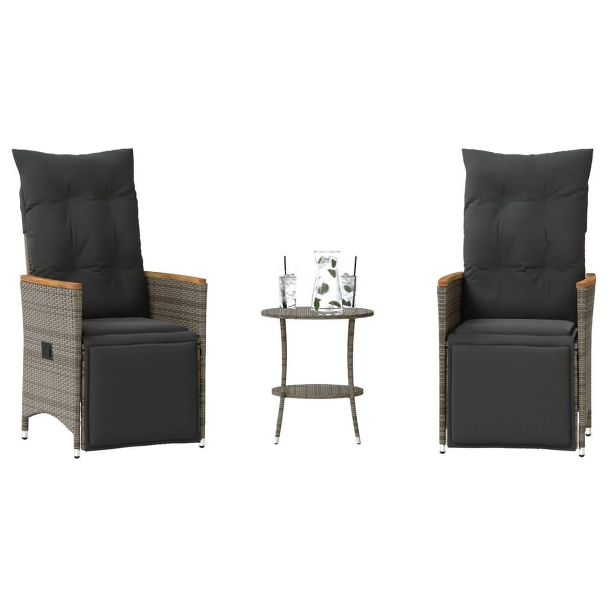 VIDAXL Ensemble de bistro 3 pcs avec coussins gris resine tressee
