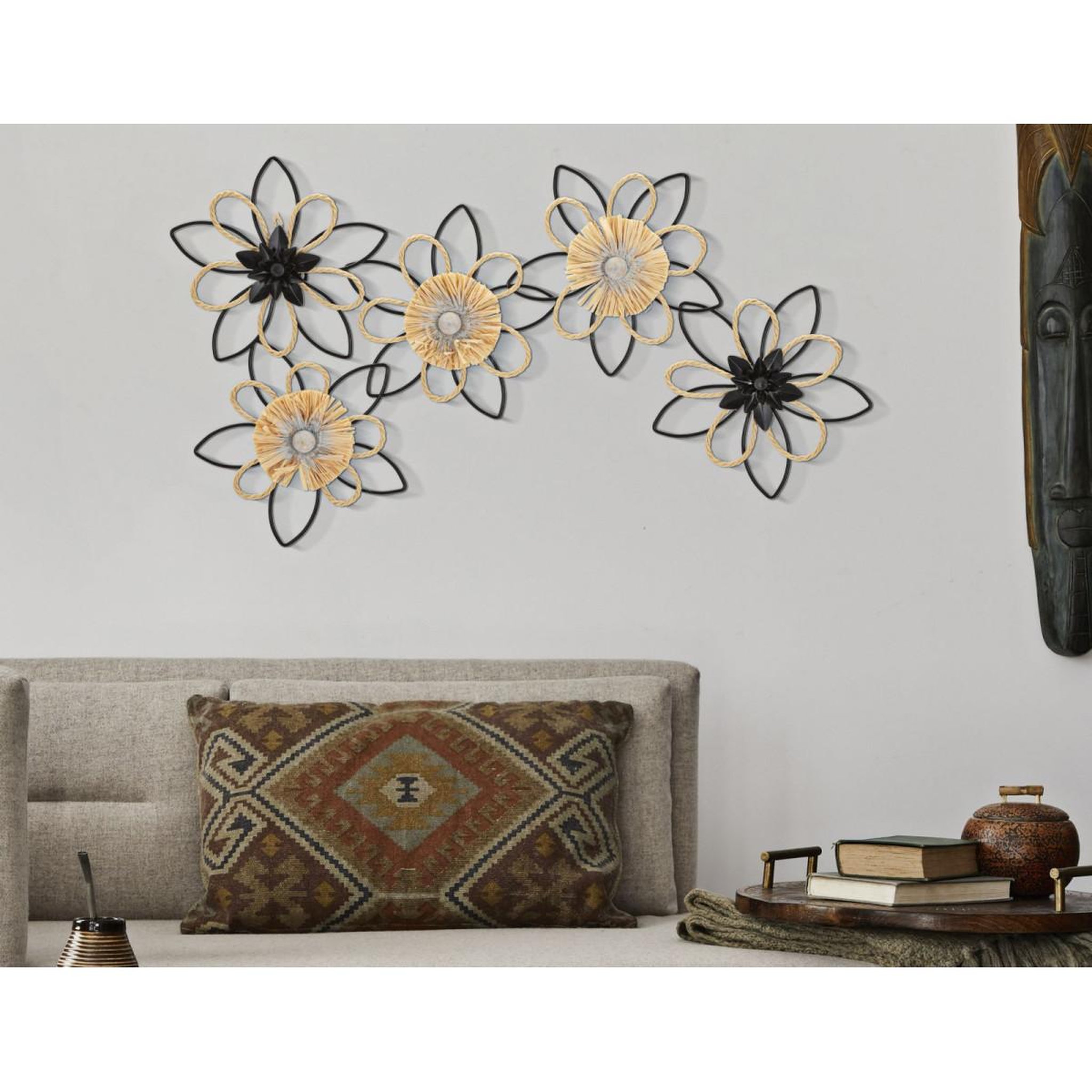 Voir la diapositive 5 : Paris Prix Décoration murale en métal  flow  60cm noir & naturel