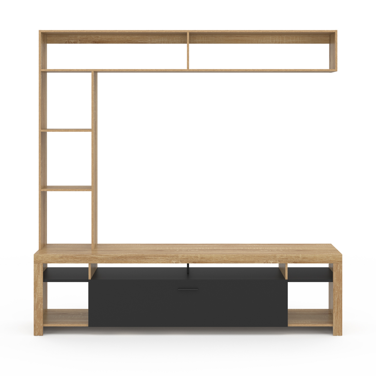 ID MARKET Ensemble meuble TV et étagères 170 cm MALO bois et placard noir