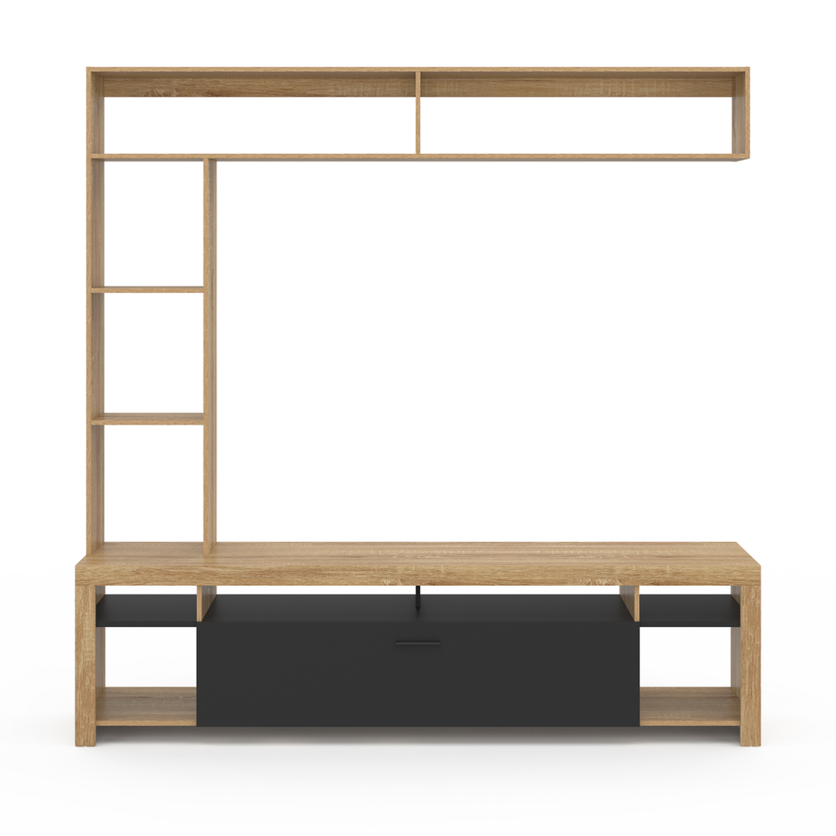 ID MARKET Ensemble meuble TV et étagères 170 cm MALO bois et placard noir