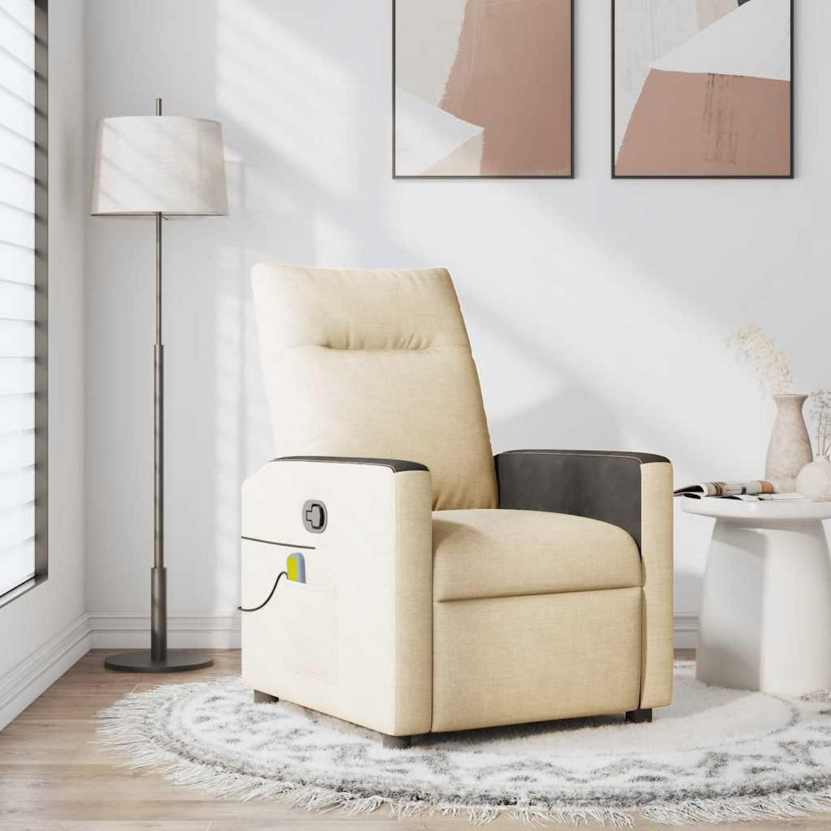 VIDAXL Fauteuil de massage inclinable Creme Tissu
