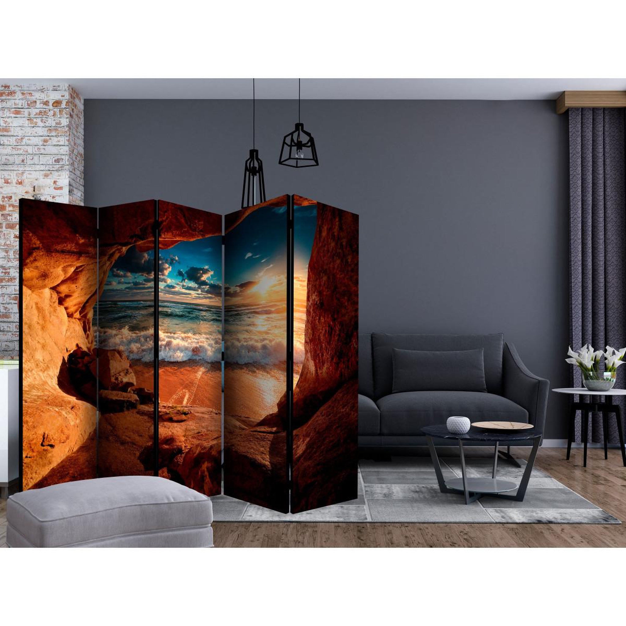 Voir la diapositive 2 : Paris Prix Paravent 5 volets  cave : beach  172x225cm