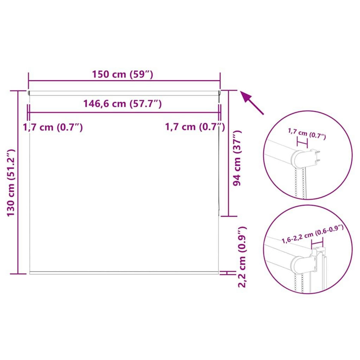 VIDAXL Store enrouleur occultant largeur du tissu 146,6 cm polyester