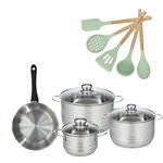 Fackelmann Lot Poêle 20cm Fackelmann Généva et 3 Faitouts 16/20/24cm Fackelmann Généva avec 5 ustensiles Océan