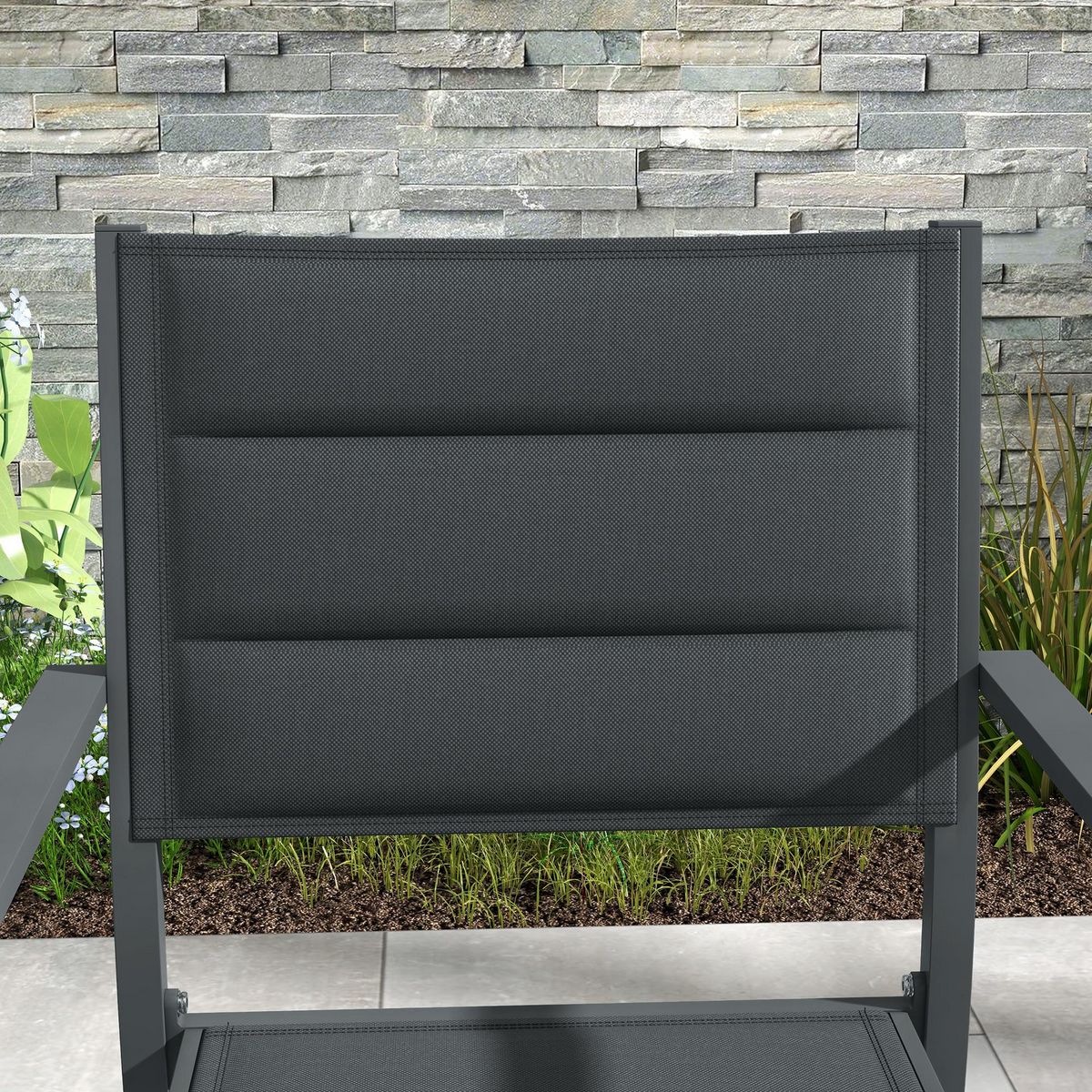 OUTSUNNY Lot de 4 chaises de jardin empilables avec accoudoirs alu textilène gris