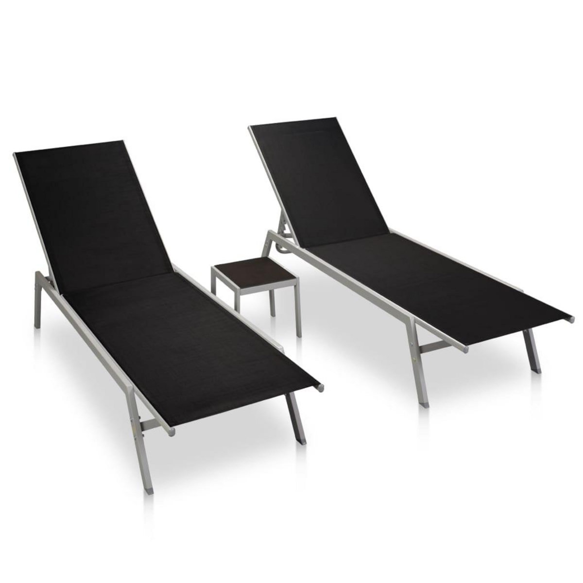 VIDAXL Chaises longues lot de 2 avec table acier et textilene noir
