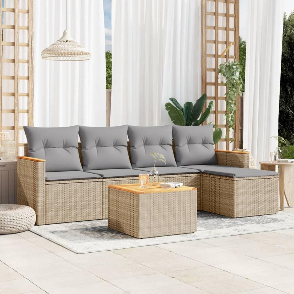 VIDAXL Salon de jardin avec coussins 6pcs melange beige resine tressee