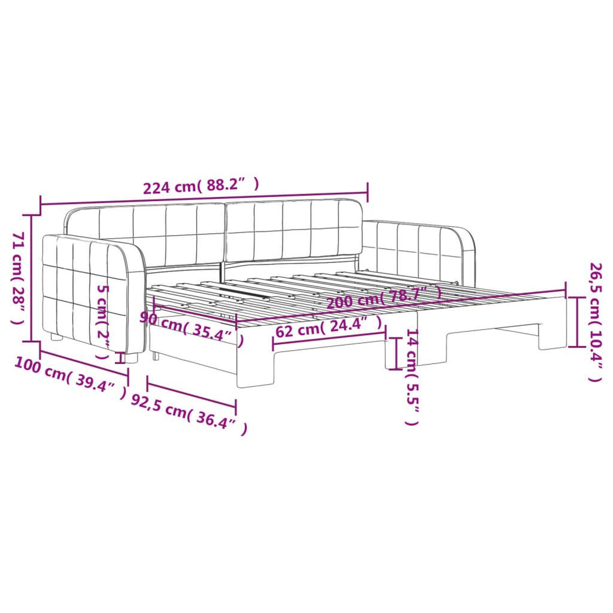 Voir la diapositive 6 : VIDAXL Lit de jour avec gigogne sans matelas gris clair 90x200 cm