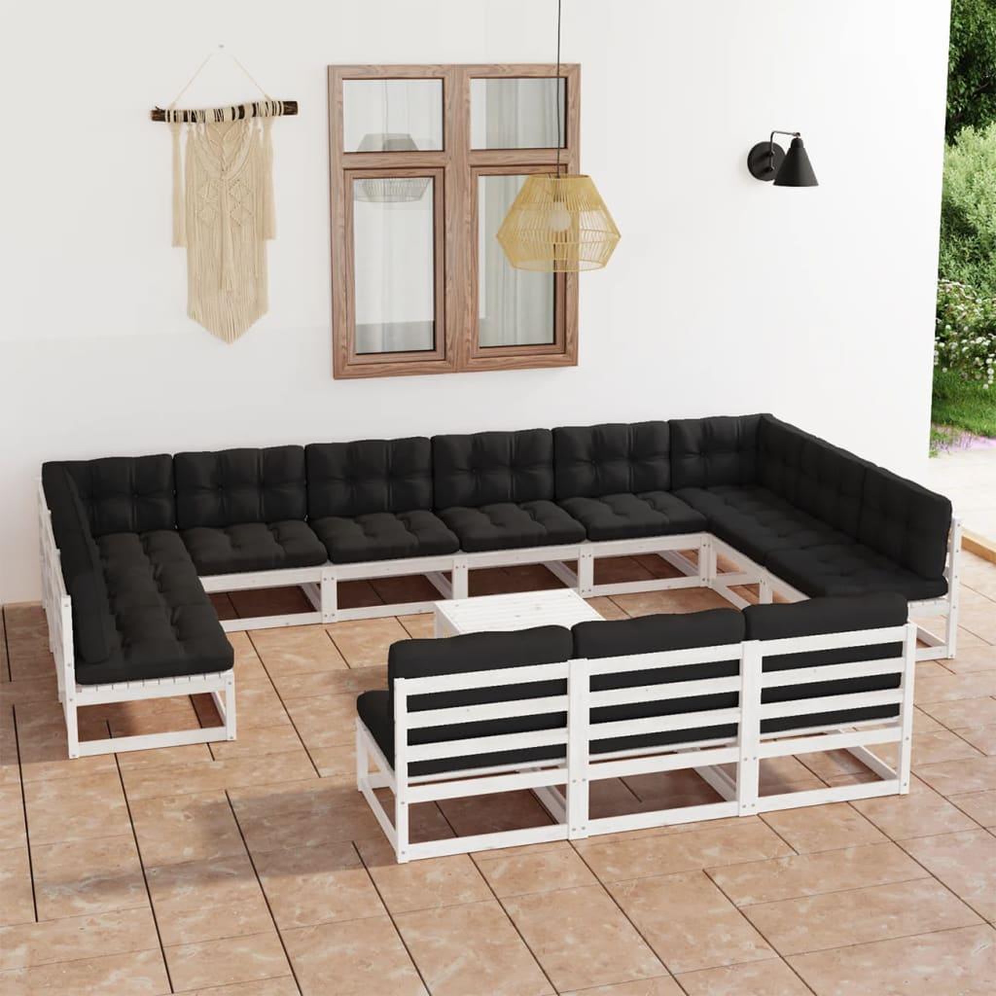 Voir la diapositive 1 : VIDAXL Salon de jardin 14 pcs avec coussins Blanc Bois de pin massif