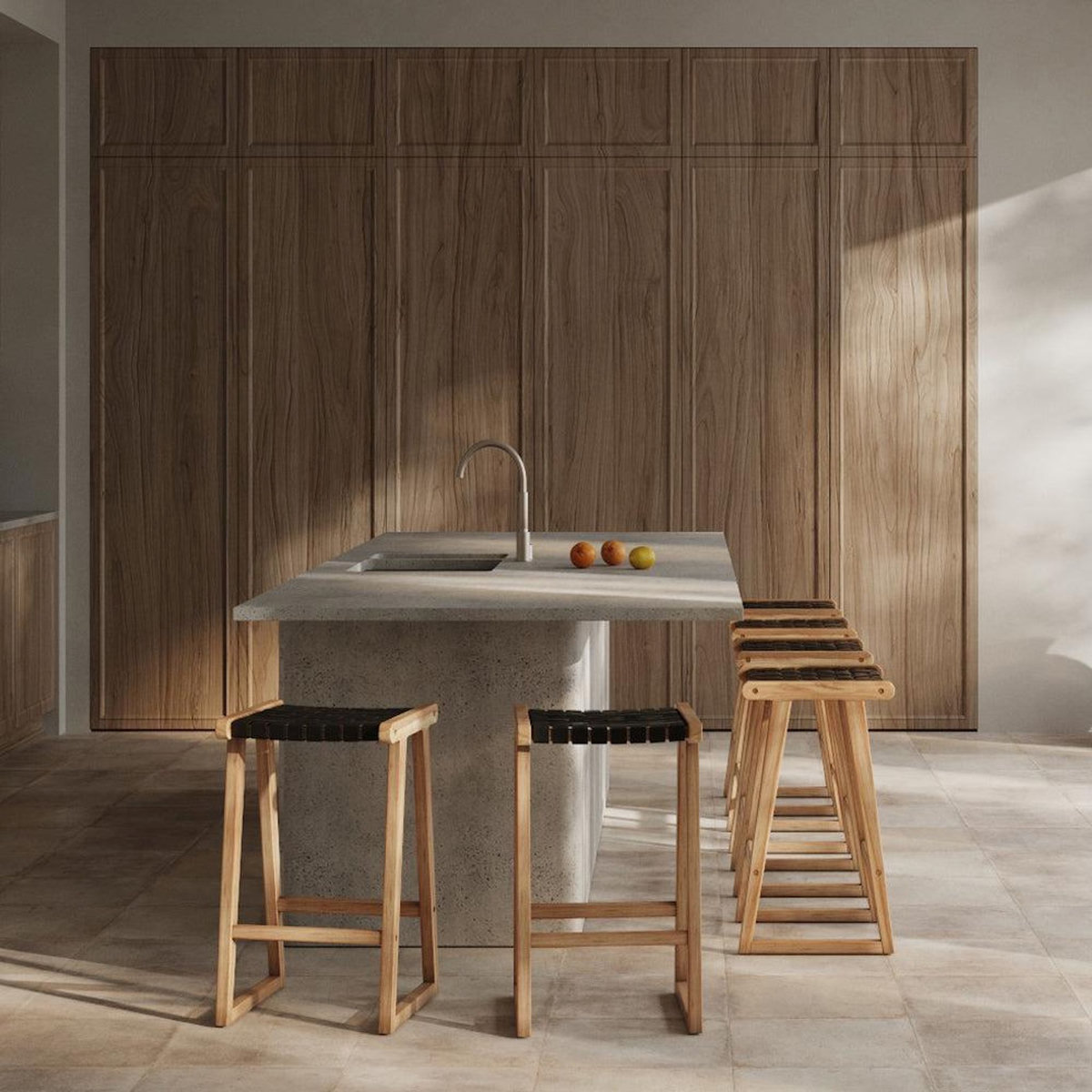 Rendez vous déco Tabouret pour îlot central 67 cm en teck et cuir tressé marron - Yuma