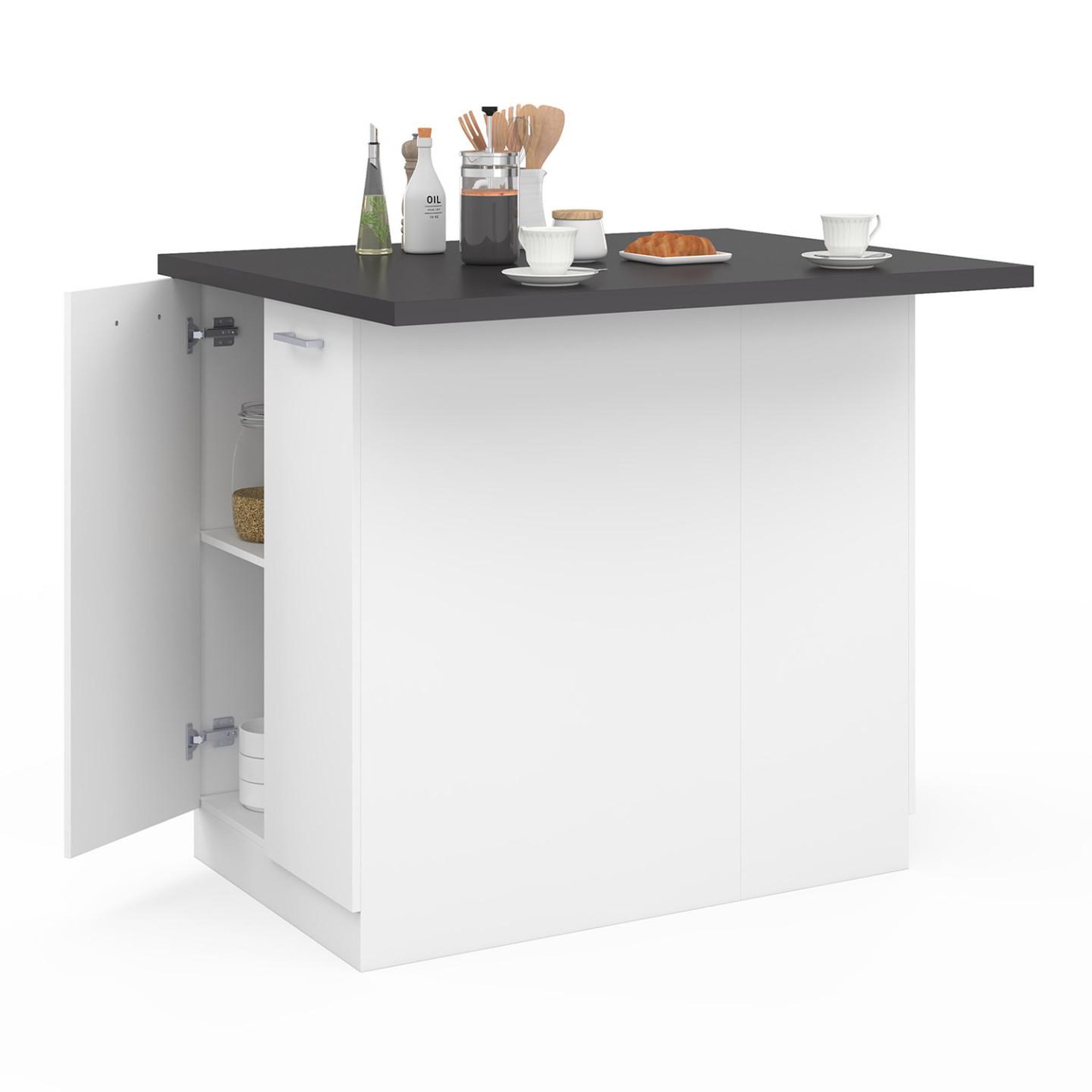 Voir la diapositive 4 : ID MARKET Ilot central ivo 100 cm blanc avec plan de travail gris anthracite