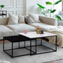 Voir la diapositive 2 : ID MARKET Lot de 2 tables basses gigognes ALASKA carrées 60/70 effet marbre et noir pieds métal