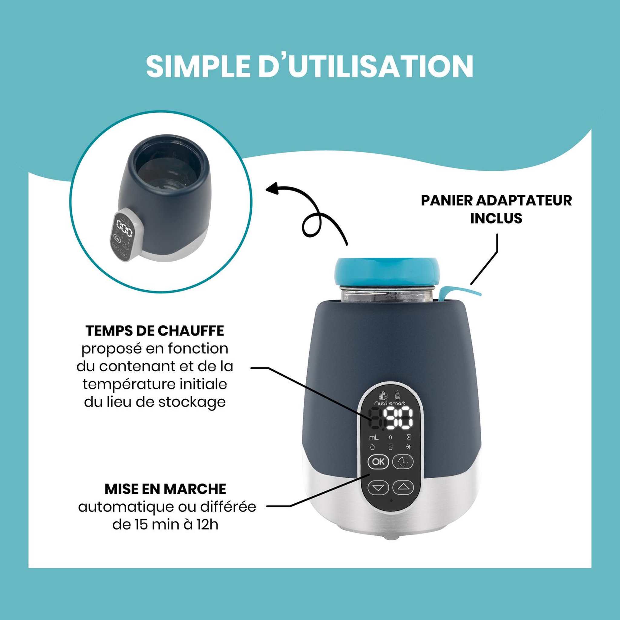 Voir la diapositive 7 : BABYMOOV Chauffe-biberons Maison / Voiture NutriSmart 