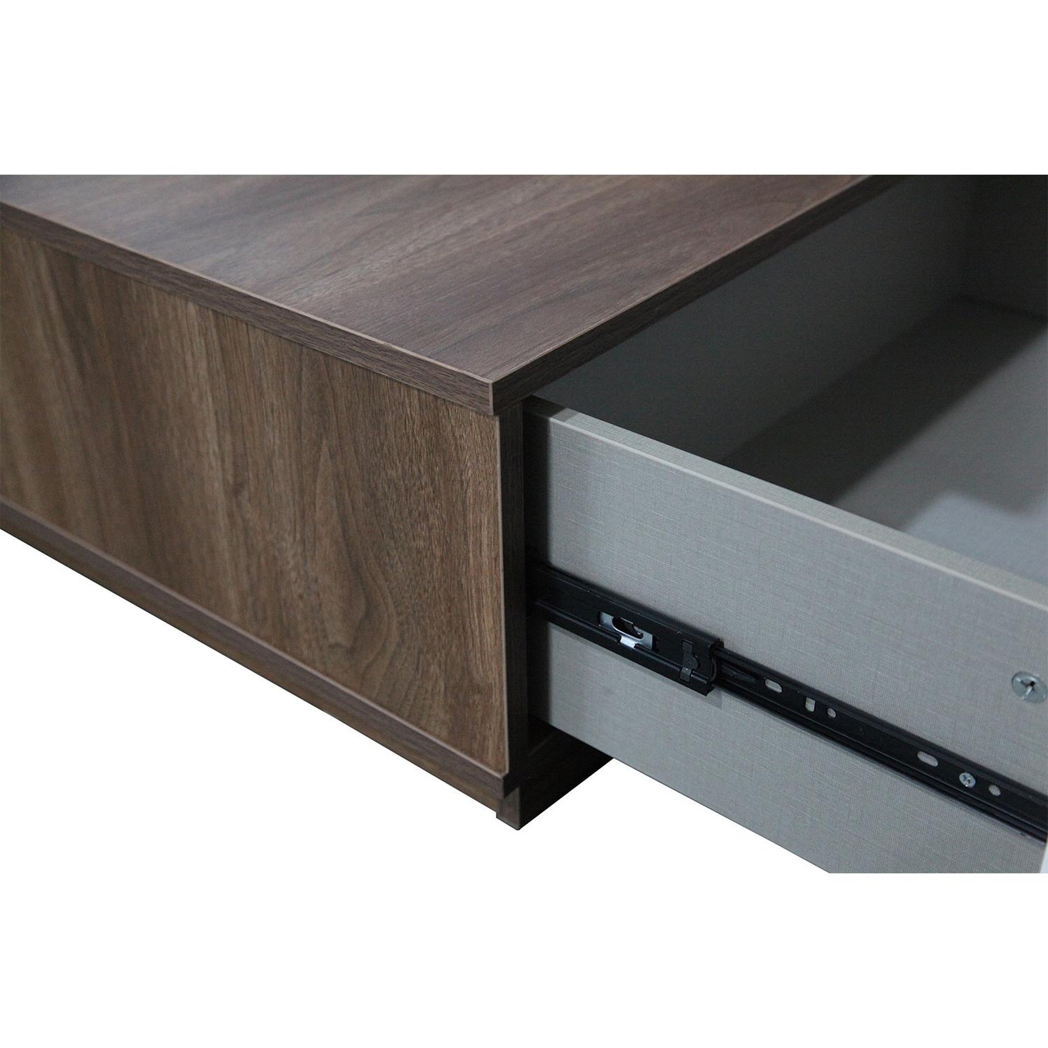 Voir la diapositive 6 : CONCEPT USINE Table basse en bois foncé et tiroirs blanc MONTREAL