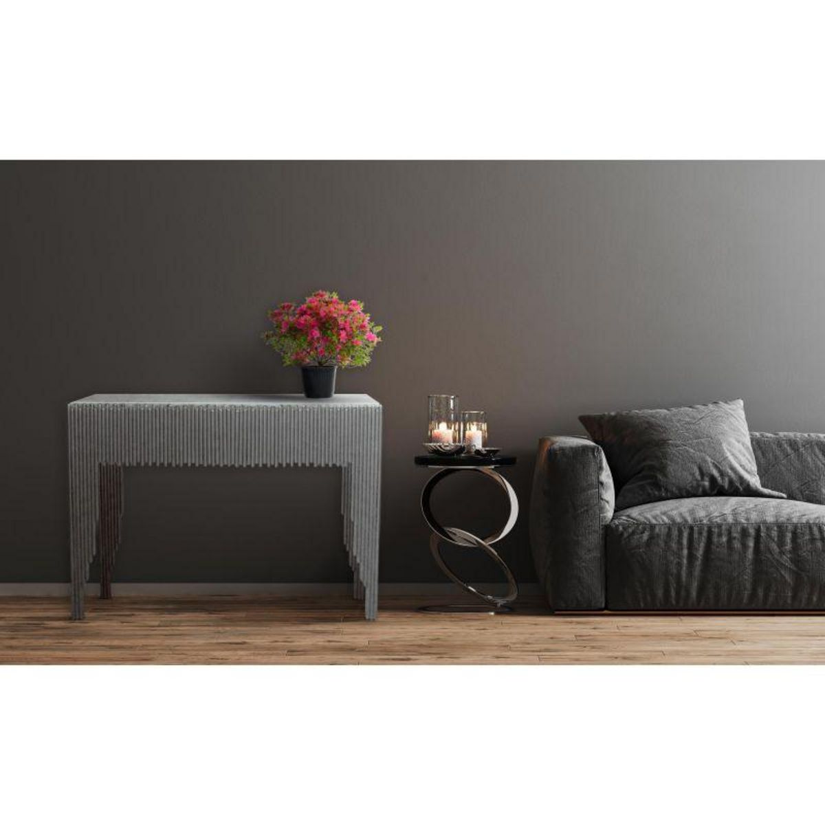 Paris Prix Console en Marbre  Zane  106cm Blanc & Argent