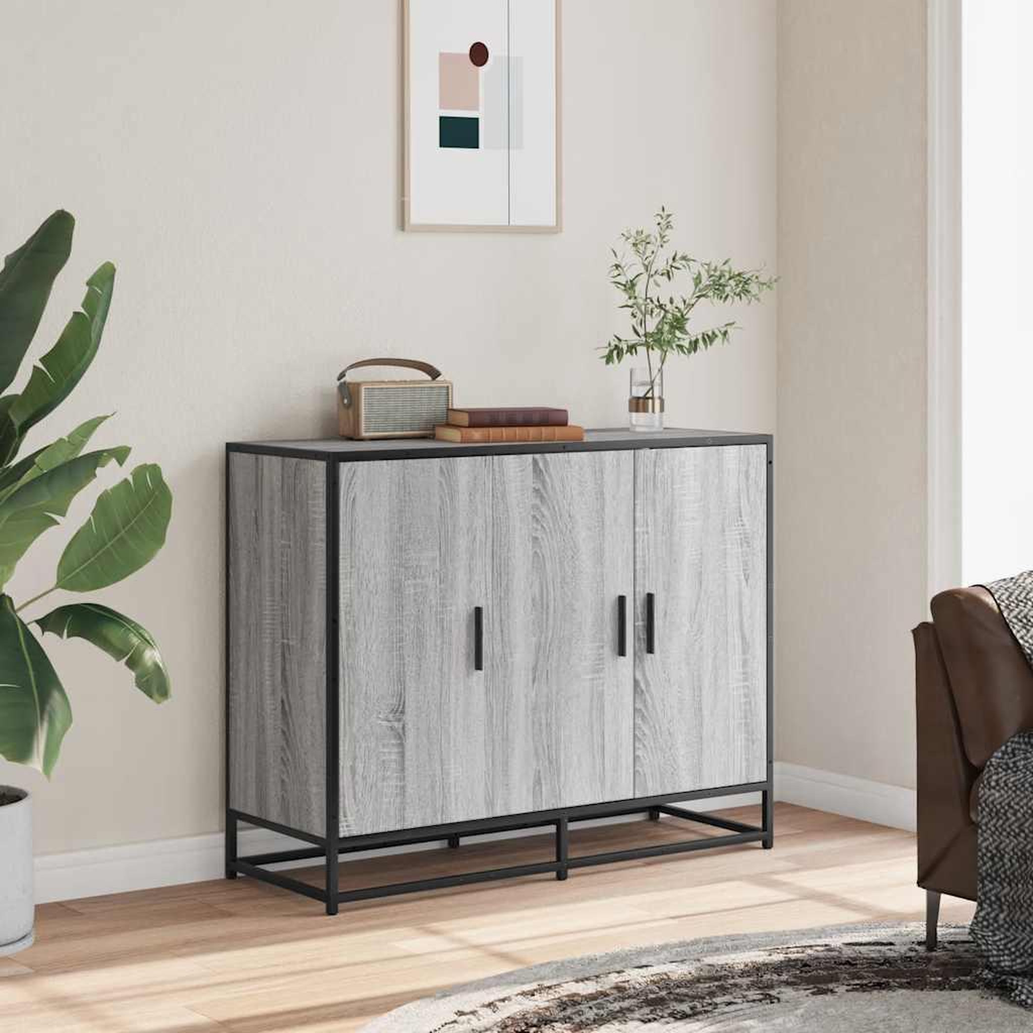 Voir la diapositive 3 : VIDAXL Buffet sonoma gris 94x35x76 cm bois d'ingenierie
