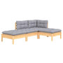 Voir la diapositive 3 : VIDAXL Salon de jardin 4 pcs avec coussins gris Bois de pin massif