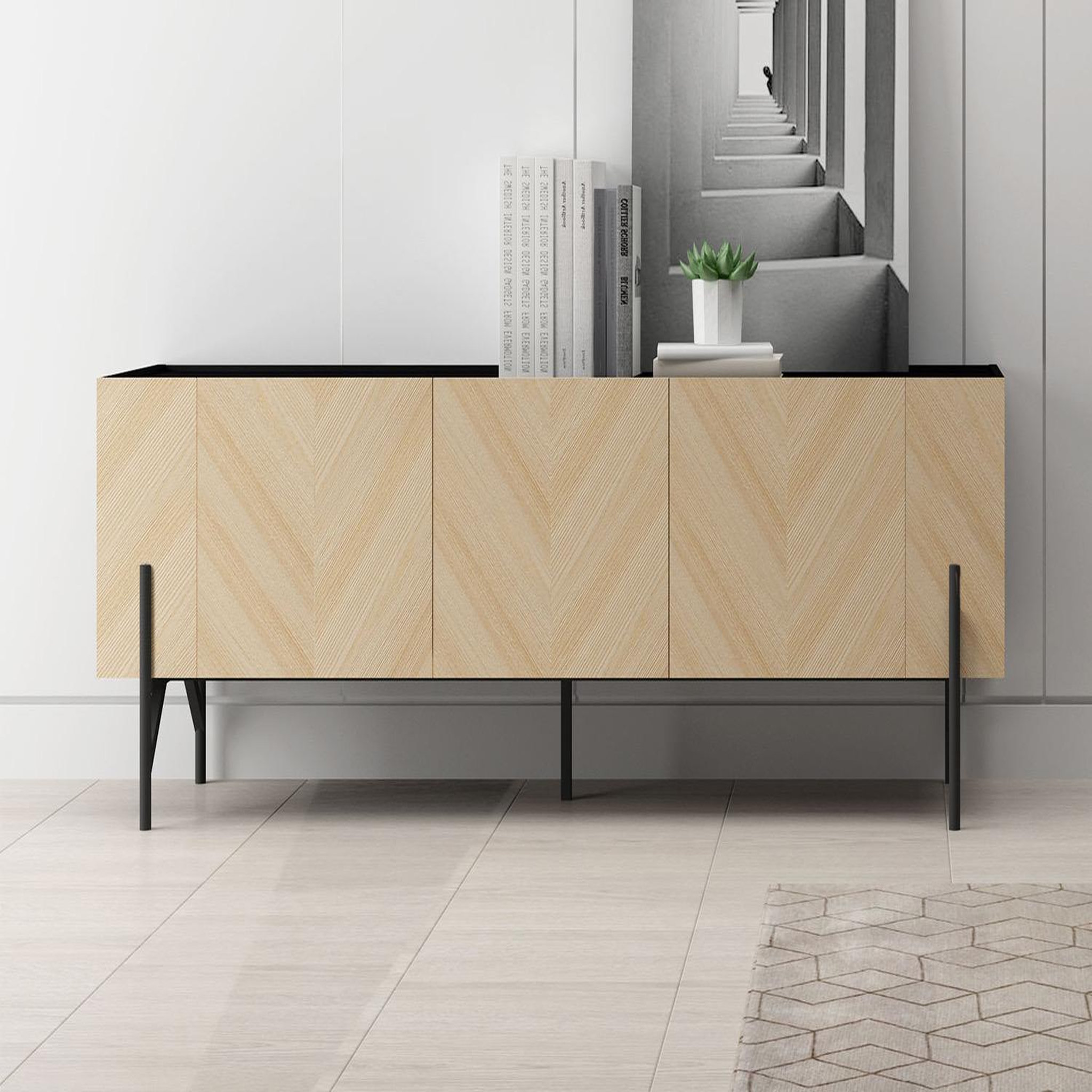 Voir la diapositive 2 : CONCEPT USINE Meuble TV vintage en bois clair avec placard SEQUOIA